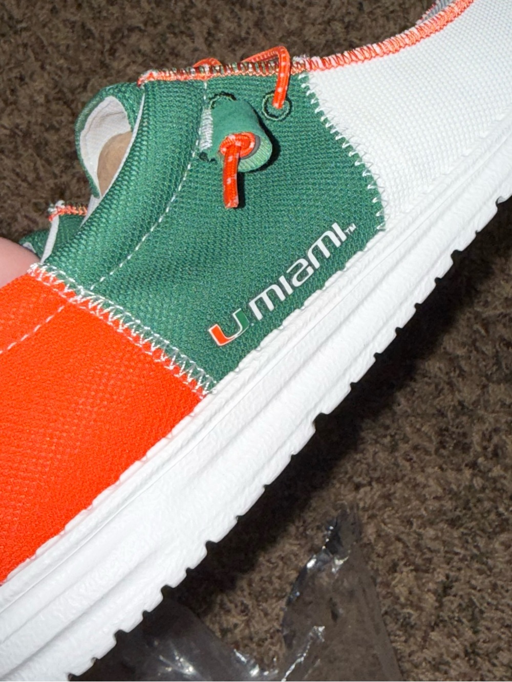 Hey Dude Wally Tri U of Miami Canvas Slip-On Shoes White/Green/Orange Men’s 12 - Picture 6 of 8